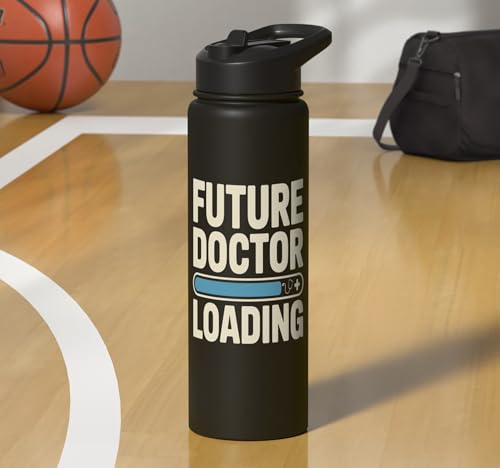 Future Doctor Loading Med Student Progress Bar Stainless Steel Insulated Water Bottle - color: Black