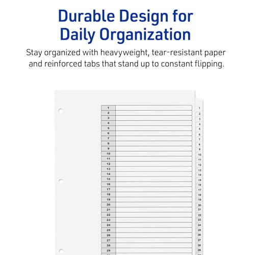 Avery 1-31 Dividers for 3 Ring Binders, 31 Tabs per Set, Customizable Table of Contents, Classic White Tabs, Great for Organizing Reports, Projects, and More (11128) - size: One Size, style: 1 Set