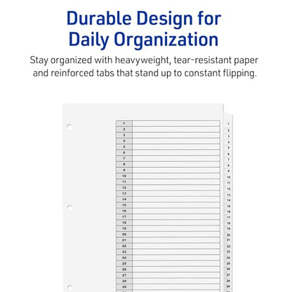 Avery 1-31 Dividers for 3 Ring Binders, 31 Tabs per Set, Customizable Table of Contents, Classic White Tabs, Great for Organizing Reports, Projects, and More (11128) - size: One Size, style: 1 Set