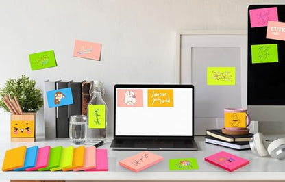 (12 Pads) Sticky Notes 3x5 in, Bright Colors Strong Adhesive Post, Suitable for School, Home, Office, Clean Removal, 50 Sheets/pad