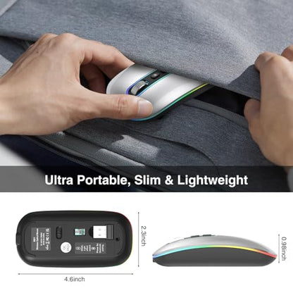 cimetech Rechargeable Wireless Mouse, 2.4G & BT Slim Mouse for MacBook with USB Receiver, Silent Click, 1600 DPI for Office Travel Mac Air Pro/PC/Laptop/Computer-Grey - color: Grey