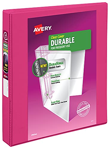 Avery Durable View 3 Ring Binder, 1 Inch Slant Rings, 1 Pink Binder (17830) - size: 1"