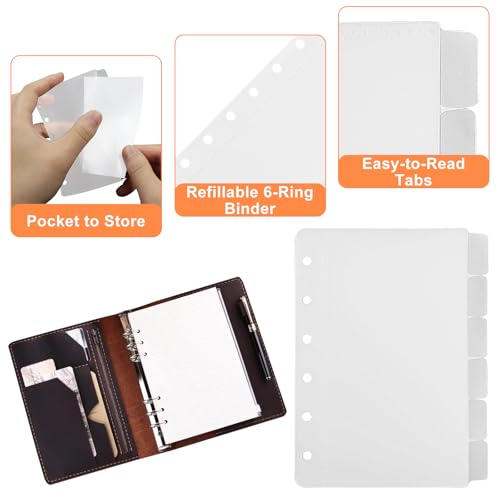 1 Pack A7 Pocket Dividers for 6 Ring Binder with 6 Tabs, Clear Side Open Organizer Sleeves for Cash, Cards, Photos - size: A7