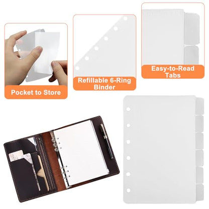 1 Pack A7 Pocket Dividers for 6 Ring Binder with 6 Tabs, Clear Side Open Organizer Sleeves for Cash, Cards, Photos - size: A7