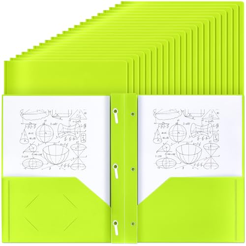 Lincia 100 Pcs Plastic Folders with Pockets and Prong Folders with Prongs 2 Pockets for Office, School for Students, Teachers, Office Workers(Fluorescent Green) - color: Fluorescent Green