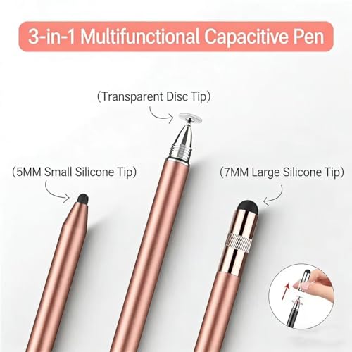 3-in-1 Stylus Pen for Samsung Galaxy Tab A11/A11+/A9+/A9/A8/A8 Plus/A7/A7 Lite, Stylus for iPad Pro/iPhone/Fire/Surface Tables Android,&iOS All Touch Devices (3 in 1 Rosegold) - color: 3 in 1 RoseGold