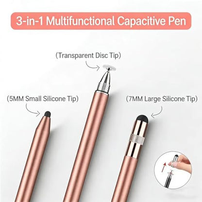3-in-1 Stylus Pen for Samsung Galaxy Tab A11/A11+/A9+/A9/A8/A8 Plus/A7/A7 Lite, Stylus for iPad Pro/iPhone/Fire/Surface Tables Android,&iOS All Touch Devices (3 in 1 Rosegold) - color: 3 in 1 RoseGold