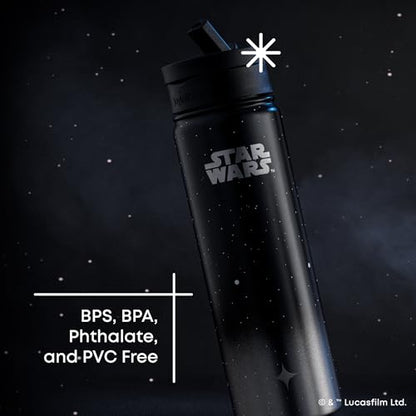 JoyJolt Stainless Steel 22 oz Star Wars Water Bottle with Straw Lid, BPA-Free Sports and Travel Vacuum Insulated Water Bottle, Destination Collection Death Star Bottle, Star Wars Gifts - color: Death Star, size: 22 Ounces