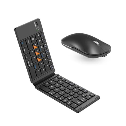Foldable Keyboard and Mouse, Folding Bluetooth Keyboard Mouse Combo, BT5.0/BT3.0/2.4G, USB-C Rechargeable Portable Combo for Travel and for Laptop iPads Tablets iOS Andorid- Black Upgrade