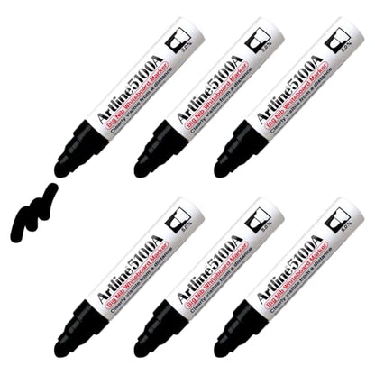Artline 5100A Magnum Whiteboard Dry Erase Markers with Jumbo Big Nib, Extra Thick for Clear Visible Lettering, Refillable, 5.0mm Bullet Tip, Pack of 6 (Black)