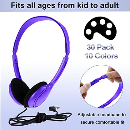 Yunsailing 30 Pack Bulk Over Ear Headphones Set On Ear Headsets Earphones with Adjustable Headband and 3.5mm Plug for Group Learning, Computer Lab, Library, Online Lesson and Testing (Classic Color) - color: Classic Colors