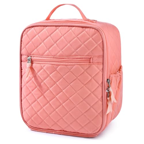 Aileam Quilted Lunch Box, Orange, Cute Girls Lunch Box, Insulated Womens Lunch Bag, Large Capacity, Reusable Insulated Cooler for Work, School, Picnic, Travel - color: Orange