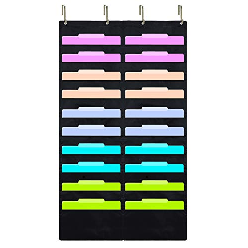 Eamay Hanging File Folder Organizer Wall Mounted - 20 Pockets Wall File Folders, Office Supplies File Document Organizer Holder Pocket Chart for Offices, Classroom or Home Use - color: Black 20 Pockets