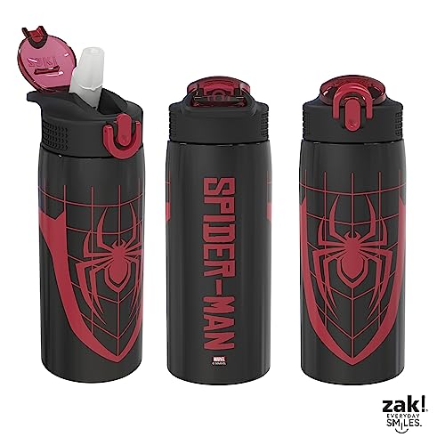 Zak Designs Marvel Spider-Man Water Bottle for Travel and At Home, 19 oz Vacuum Insulated Stainless Steel with Locking Spout Cover, Built-In Carrying Loop, Leak-Proof Design (Miles Morales) - color: Marvel Spider-Man