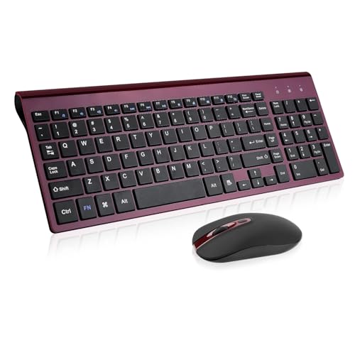 cimetech Wireless Keyboard and Mouse Combo, Compact Silent Ergonomic Scissor Switch Keyboard and Optical Mouse Set, 2.4G Lag-Free Cordless Keyboard Mice for Computer, Mac, Laptop, PC, Windows - Red - color: Wine Black