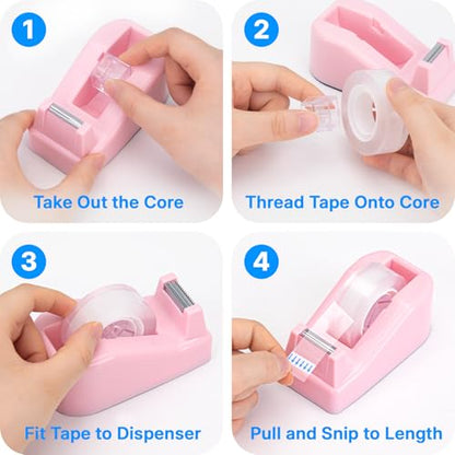 OWLKELA Lightweight Desktop Tape Dispenser, Non-Skid Base Tape with Dispenser, Ideal for Office, Home and School, 1 Pack Tape Holder with 8Pcs Transparent Tape, 0.71 Inch x 1000 Inches, Pink - color: Pink, size: 1 Pcs
