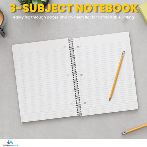 1InTheOffice Spiral Notebook College Ruled 11 x 8, 3-Subject College Ruled Notebooks, Wirebound Spiral Notebooks, 120 Sheets, Assorted Colors, 4 Pack