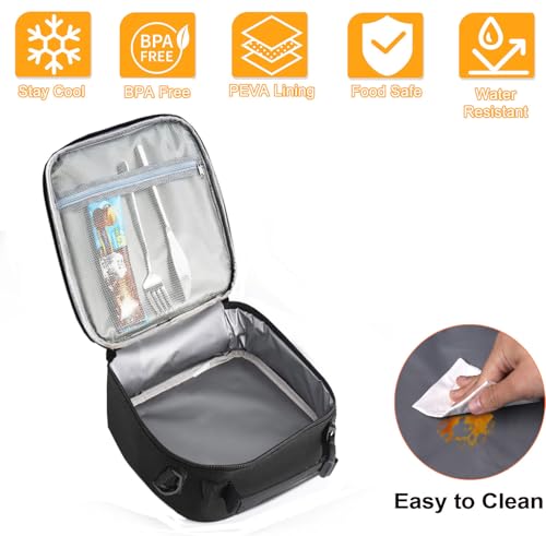ZM-YOUTOO Lunch Box for Men - Reusable Lunch Bag Men Adult Women- Insulated Small LunchBox - color: Black with Strap