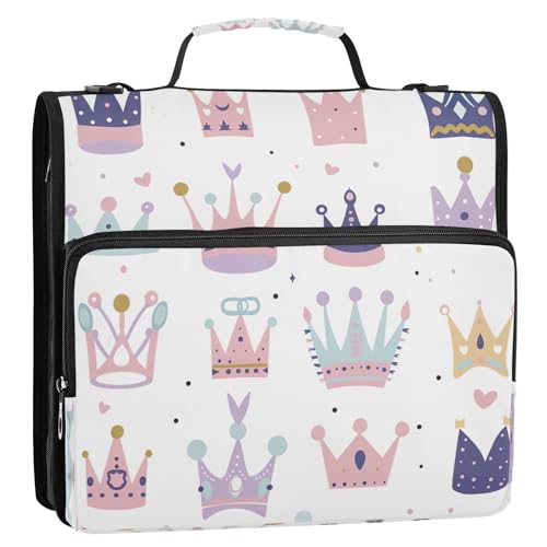 Crown Zipper Binder 3 Ring with Shoulder Strap and Handle Multiple Pockets Expanding File Folder Organizer