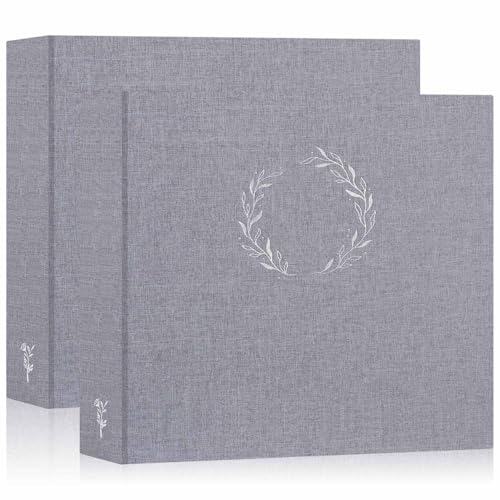 Lanpn 2 Packs Photo Album Scrapbook 12x12, Linen Cover Wreath Design Top Load 3 Ring Folder Binder Photobook Photo Book 12 x 12 inch with 30 Plastic Sleeves 60 Pages Grey - color: Grey, size: 12x12"/2PK