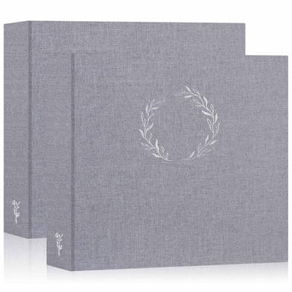 Lanpn 2 Packs Photo Album Scrapbook 12x12, Linen Cover Wreath Design Top Load 3 Ring Folder Binder Photobook Photo Book 12 x 12 inch with 30 Plastic Sleeves 60 Pages Grey - color: Grey, size: 12x12"/2PK