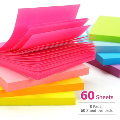 Early Buy Sticky Notes 3 in x 3 in, 8 Bright Color 8 Pads, 55 Sheets/Pad | Bright Color Self-Stick Note For Daily Reminders, Home, Office - color: 8 Pads 55sheets