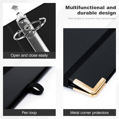 Ospelelf 3 Ring Binder, 2 Inch, Cute Letter Size (11" x 8.5") with 5 Tab Dividers, File Folder Labels and Low Profile Clipboards, Black for School and Office Supplies - color: Black, size: 2in（Letter Size）