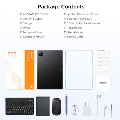 P10 10.1 inch Tablet, 48GB RAM+128GB ROM, Android 16 Tablet with Gemini AI, 7000mAh, Unisoc T310 Quad-Core, 90Hz, 8MP+5MP, Dual Speakers, Headphone, Tablet with Keyboard, Pen, Case-Black - color: Black