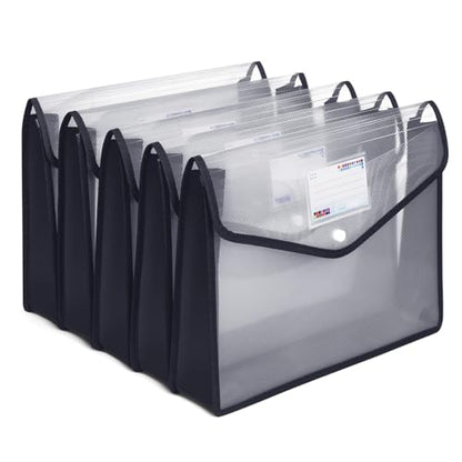Plastic File Folders, Waterproof Transparent Expandable File Organiser, Portable Large Capacity A4B4 File Wallet for Office/Business/School (5 Pack) - color: Black&clear-5 Pack