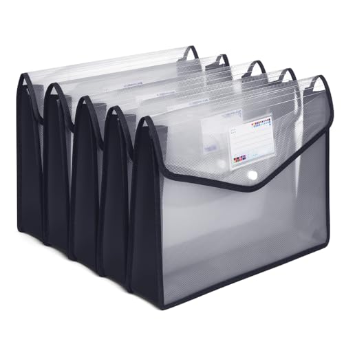 Plastic File Folders, Waterproof Transparent Expandable File Organiser, Portable Large Capacity A4B4 File Wallet for Office/Business/School (5 Pack) - color: Black&clear-5 Pack