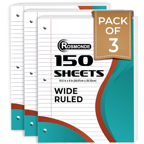 Rosmonde Loose Leaf Paper, 450 Sheets, 3 Pack, Wide Ruled Sheets, Combo, Spiral Notebooks, 12 Pack, 1 Subject Notebook, Wide Ruled, 70 Sheets, Assorted Colors, School, College & Office