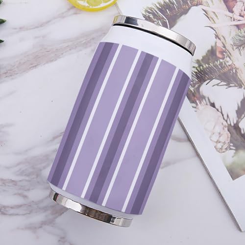 T&H XHome Lavender Stripes 14oz Stainless Steel Tumbler with Lid & Straw-Double Wall Vacuum Insulated Travel Mug Pale Mauve Water Bottle Coffee Beverage Drinks Cup - size: 14 Ounces