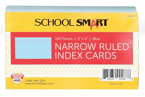 School Smart Ruled Index Cards, 3 x 5 Inches, Blue, Pack of 100 - color: Blue, size: 3 x 5 Inches