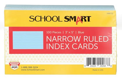 School Smart Ruled Index Cards, 3 x 5 Inches, Blue, Pack of 100 - color: Blue, size: 3 x 5 Inches