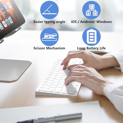 MMK Bluetooth Keyboard, Tablet Keyboard Compatible iPad 11th Generation,iPad 10th/9th/8th & Air 5th/4th, iPda Pro 13/12.9/11-Inch and Air 13/11-Inch Models and More Bluetooth-Enabled Devices-White - color: White