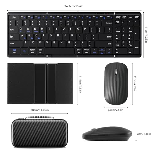 USB-C Rechargeable Folding Wireless Bluetooth Keyboard Combo | Full-Size Portable Travel Keyboard & Mouse for Business Travel, Compatible with Laptop iPad Tablet