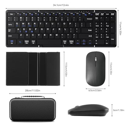 USB-C Rechargeable Folding Wireless Bluetooth Keyboard Combo | Full-Size Portable Travel Keyboard & Mouse for Business Travel, Compatible with Laptop iPad Tablet