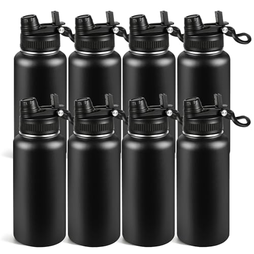 32oz Insulated Stainless Steel Water Bottle Bulk 2-in-1 Leak-Proof Sip & Straw Lid with Handle, Double Wall Vacuum Insulated Travel Mug for Sports, Commute, Office, Black, 8 Pack - color: Black, size: 32oz-8pack