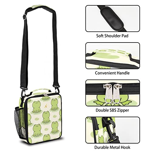 Pardick Cute Frog Kids Lunch Bag Animal Green Frogs Insulated Lunch Box for Boys Girls Waterproof Lunch Bento Tote Bags Thermal Lunchbox School Lunchbox Insulated with Shoulder Strap - color: Green Frog