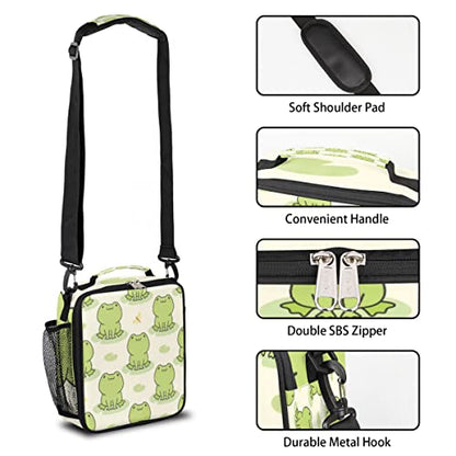 Pardick Cute Frog Kids Lunch Bag Animal Green Frogs Insulated Lunch Box for Boys Girls Waterproof Lunch Bento Tote Bags Thermal Lunchbox School Lunchbox Insulated with Shoulder Strap - color: Green Frog