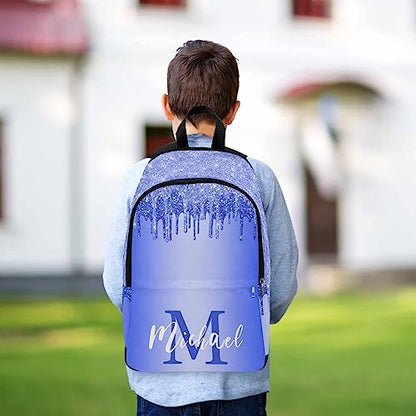 Custom Name Backpack Bag for Boys Girls, Personalized Blue Purple Shinning Glitter Monogram Schoolbag Casual Backpack Customized Bookbag or Lunch Bag for Kids Unisex Back School Camping Travel - color: Multi 15