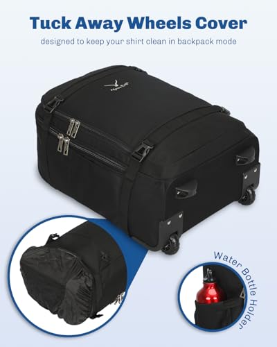 Hynes Eagle Rolling Backpack 42L Backpack with Wheels Airline Approved Carry on Luggage Laptop Travel Suitcase Bag for Women Men Jet Black - color: Jet Black