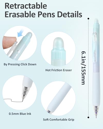 Erasable Pens, 6 Pack Fine Point 0.5mm Black Erasable Gel Pens with 360°Rotating Erasers, Make Mistakes Disappear, Comfort Grip for Drawing, Writing, Planning, and Crossword Puzzles (Black Ink) - color: Black Ink