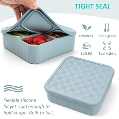 Silicone Bento Box Adult Lunch Container, 3 Compartment Container, Food Grade Silicone Bento Lunch Box for Work Travel Meal Prep, Leak-proof Food Storage Container（1 Pack Nile Blue） - color: Nile Blue | 32oz | 3-Compartment