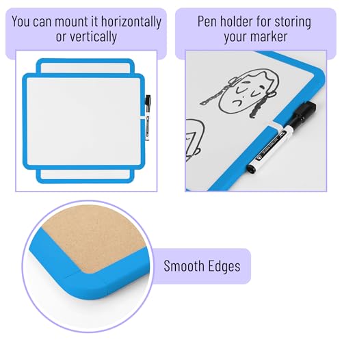 Mr. Pen- Dry Erase Board, 14” x 11” with a Black Dry Erase Marker | Blue Frame, Small Mini White Board for Students, Fridge, Wall, Locker, Includes Double Sided Tapes - color: Blue 2