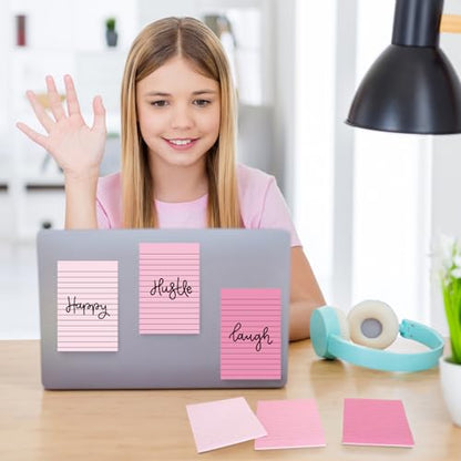 JarThenaAMCS 12Pcs Pink Lined Sticky Notes 6 Colors Gradient Pink Self-Adhesive Notepads Removable Memo Pad for Office School Home Supplies, 4 x 6 Inch - color: Pink