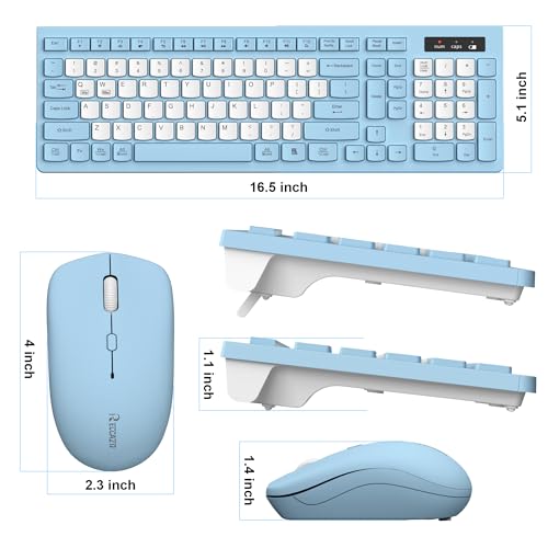 Wireless Keyboard and Mouse Combo, Full-Sized Wireless Keyboard and Adjustable DPI Mouse, 2.4GHz USB Receiver, Silent Keyboard and Mouse for PC, Windows, MAC, Desktop, Laptop(Sky Blue-B) - color: Sky Blue-B