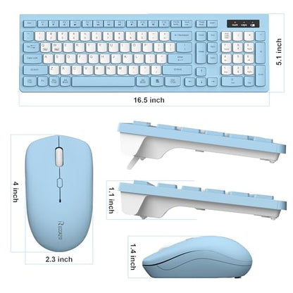 Wireless Keyboard and Mouse Combo, Full-Sized Wireless Keyboard and Adjustable DPI Mouse, 2.4GHz USB Receiver, Silent Keyboard and Mouse for PC, Windows, MAC, Desktop, Laptop(Sky Blue-B) - color: Sky Blue-B