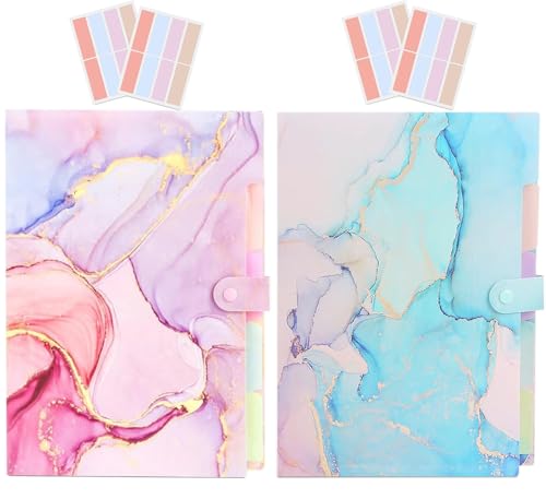 Expanding File Folder,Folders for Important Documents Organizer,Accordion File Organizer,Aesthetic Folders for School Students,5 Pockets File Folder for Home Bills,Pack of 2(Pink+Cyan) - color: Pink+cyan Marble