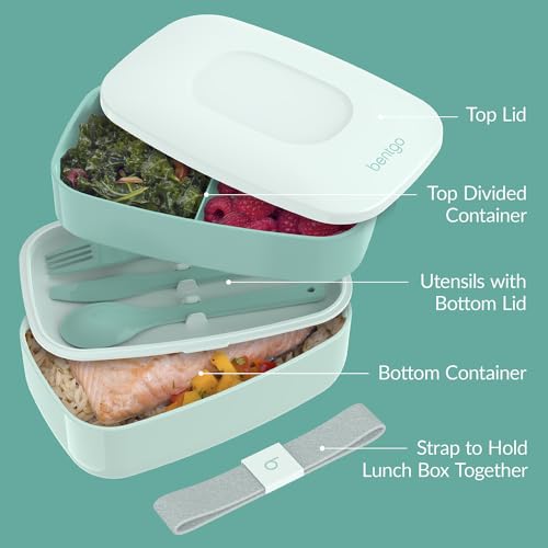 Bentgo Classic - Adult Bento Box, Stackable 3-Compartment Lunch Box with Removable Utensil Set and Sealing Strap, BPA-Free, Food Container Ideal for Meal Prep, Work, and On the Go (Coastal Aqua) - color: Coastal Aqua